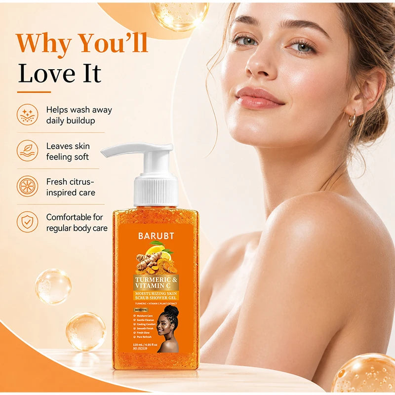 Turmeric&Vitamin C Moisturizing Body Wash, Exfoliating Cleansing Smoothing Body Wash, Gentle Scrub Finish Refreshing Natural Sce