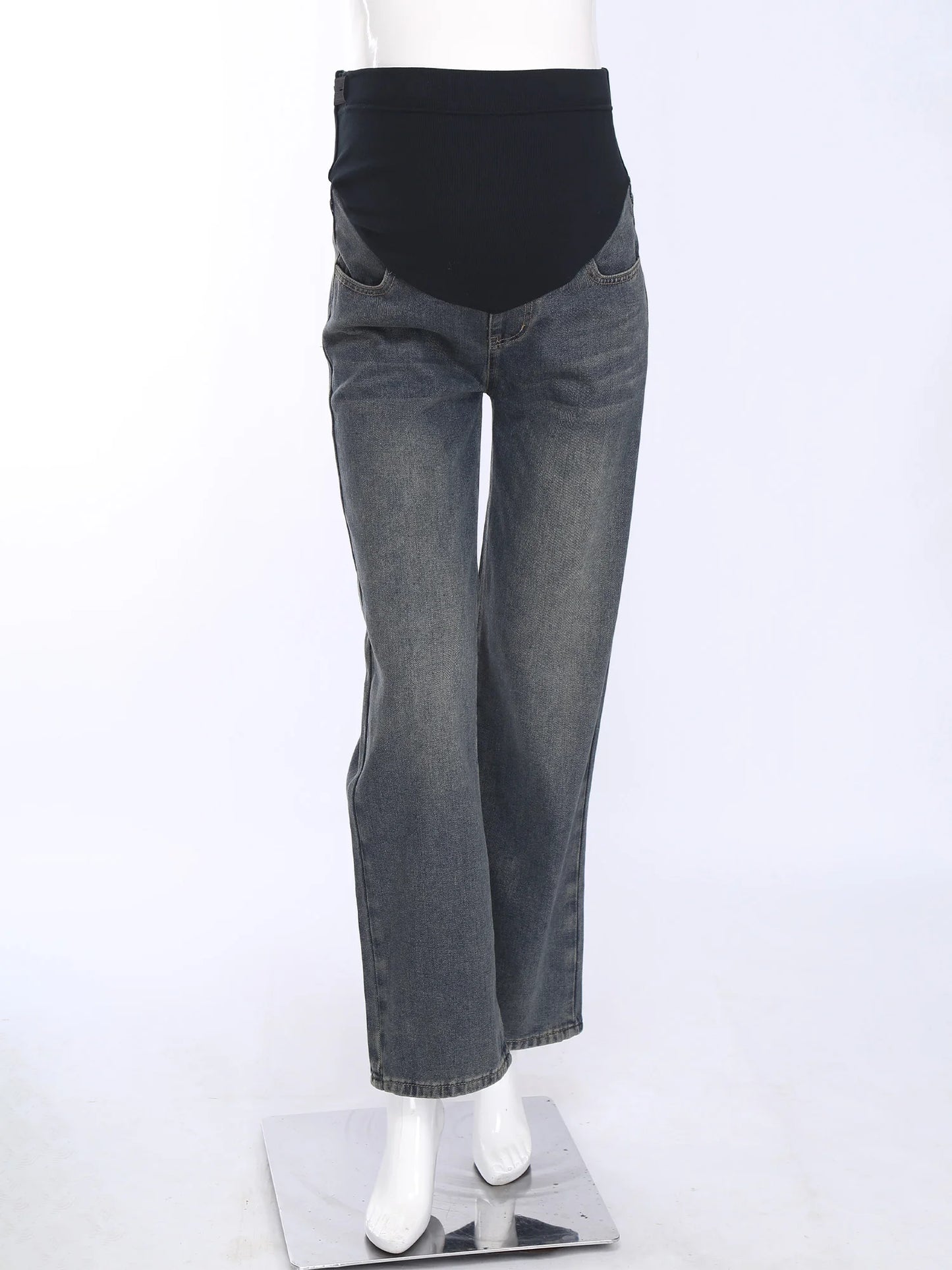 Pregnant Women Fashion Casual Wide-Leg Jeans Adjustable High Waist Belly Support Denim Pants Maternity Clothing for Daily Party