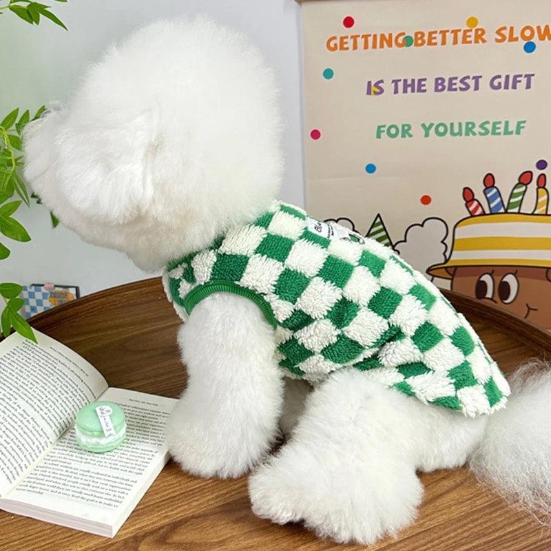 Autumn Winter Dog Warm Vest Fleece Dog Clothes Luxury Plaid Puppy Hoodies Chihuahua Bichon Yorkie Clothing Dog Pullover Pet Coat