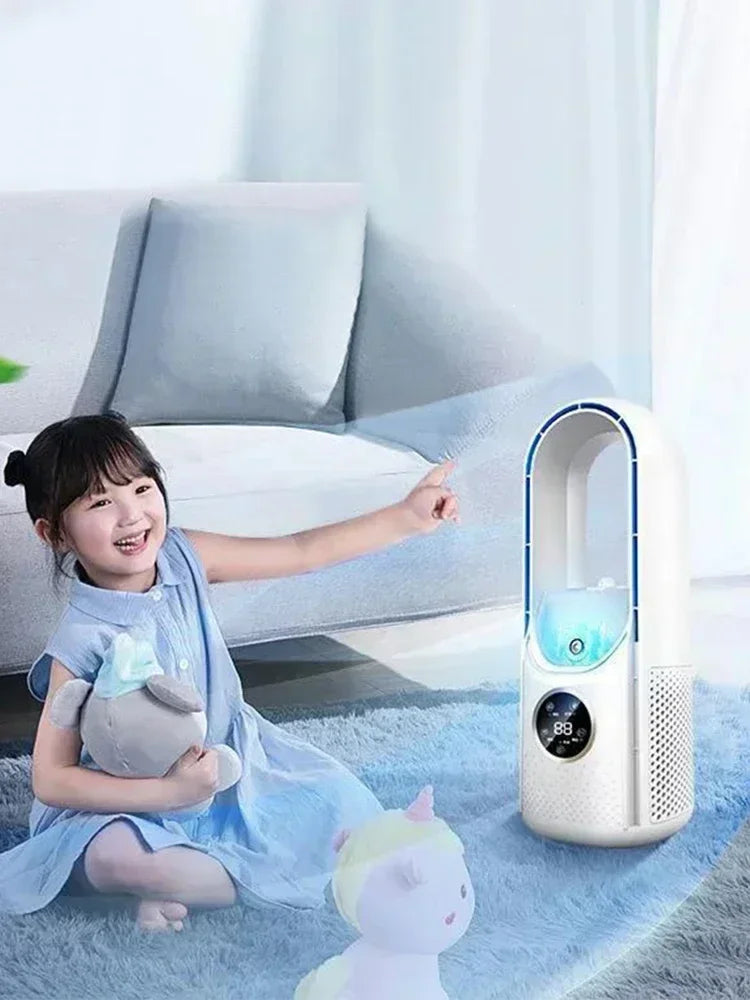 Leafless Fan Portable Air Conditioner LED Display Desktop Fanless Blade Cooler Cooling Fan Tower Air Cooler for Office Bedroom