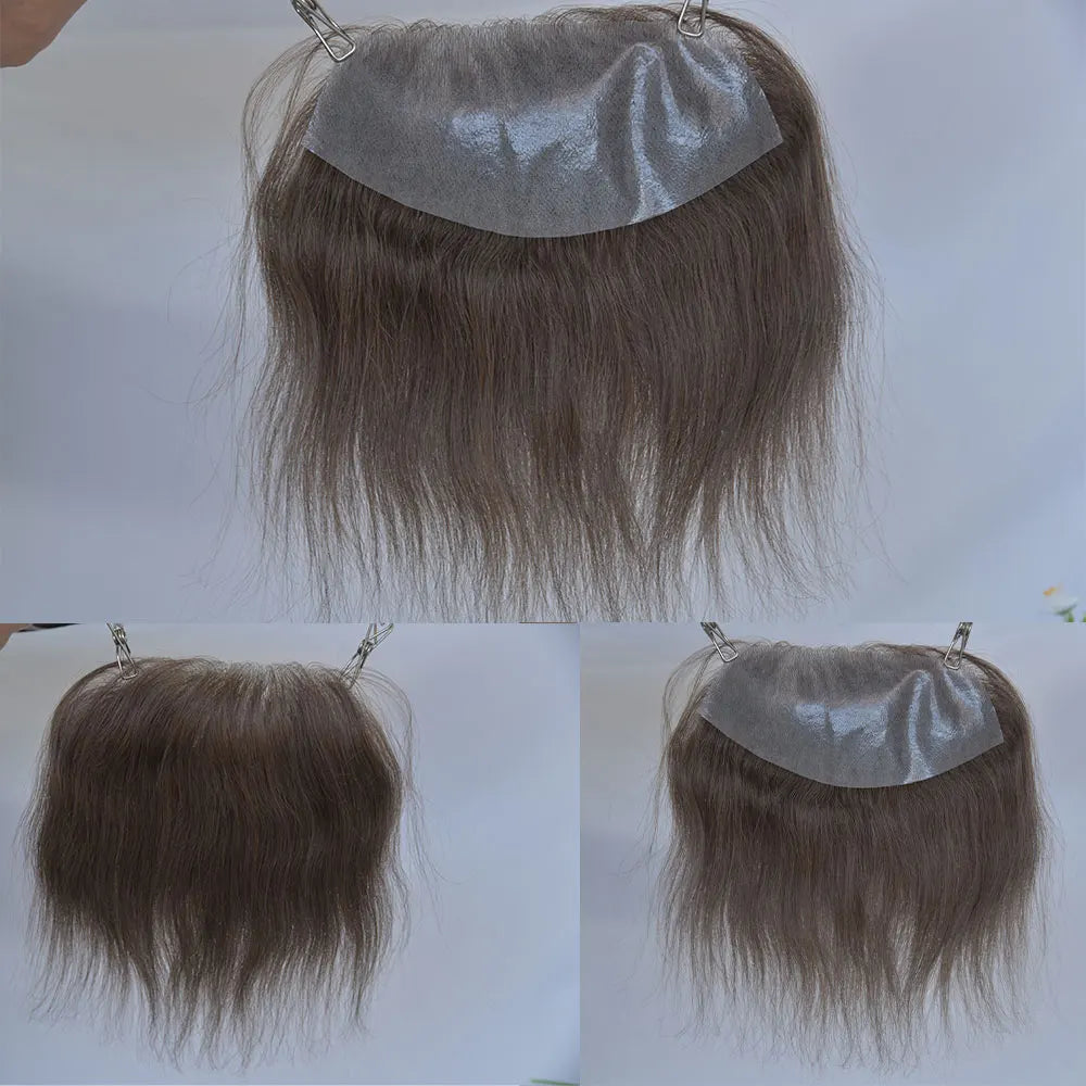 Men's Hairline PU Toupee Brown Hair for Frontal Hairpiece 100% Human Hair D Style Topper Replacement System 7x16cm Big Hairline