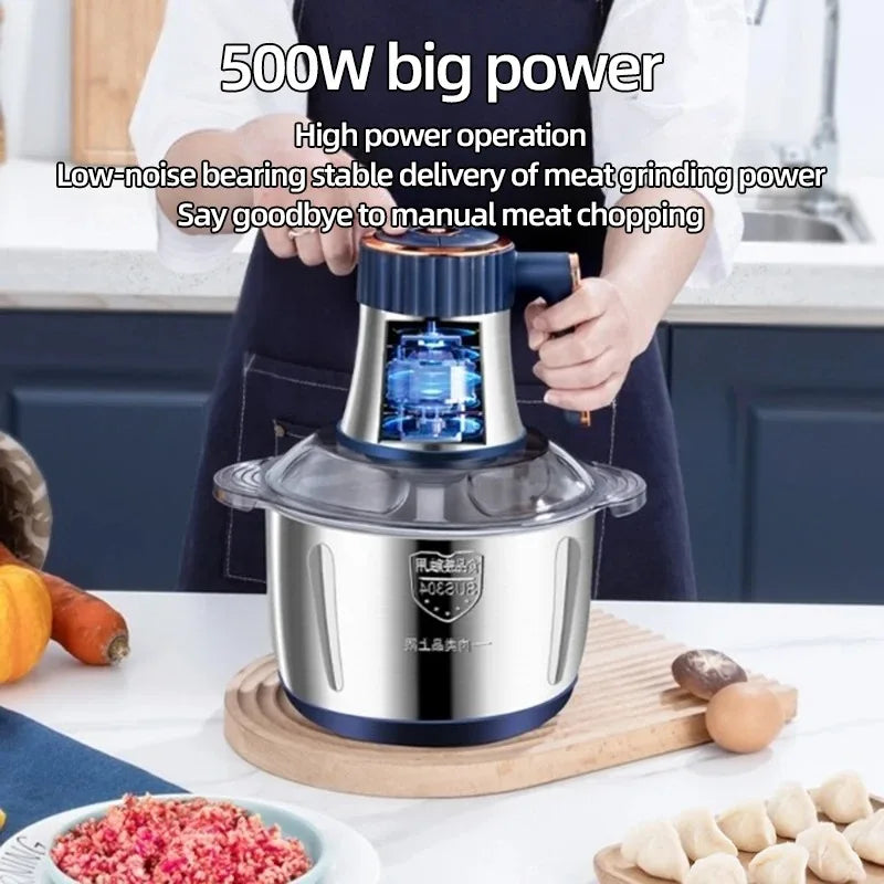 5L Home Electric Stainless Steel Meat Grinder 500W Powerful Vegetable Fruit Food Processor Chopper Slicer Food Grinder