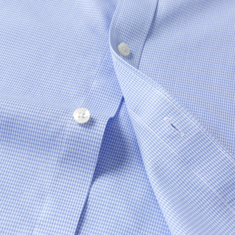 Men's Houndstooth Non-Iron Long Sleeve Button-Up Cotton Shirt, No Pocket Skin-Friendly Casual Versatile for Various Occasions