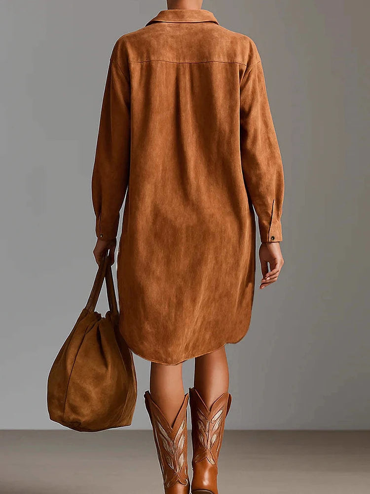 Spring Women Lapel V Neck Party Dress, Holiday Long Sleeve Retro Patchwork Midi Dress, 2026 Elegant Emboidered Ladies Dresses