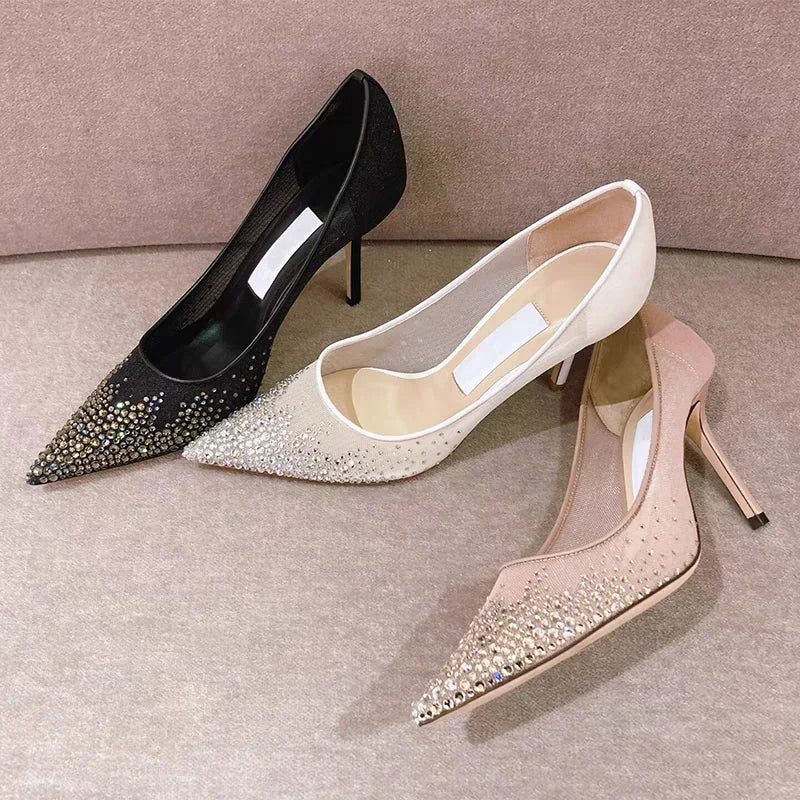2026 European and American Women's New Mesh Pointed High Heels Shallow Mouth Sexy Fashion Shoes