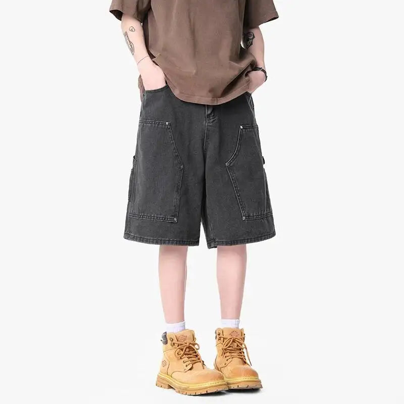IEFB Workwear Men's Denim Shorts Multi Pocket Wide Leg Baggy Fit Casual Summer Streetwear Casual Cargo Jeans 9X2957