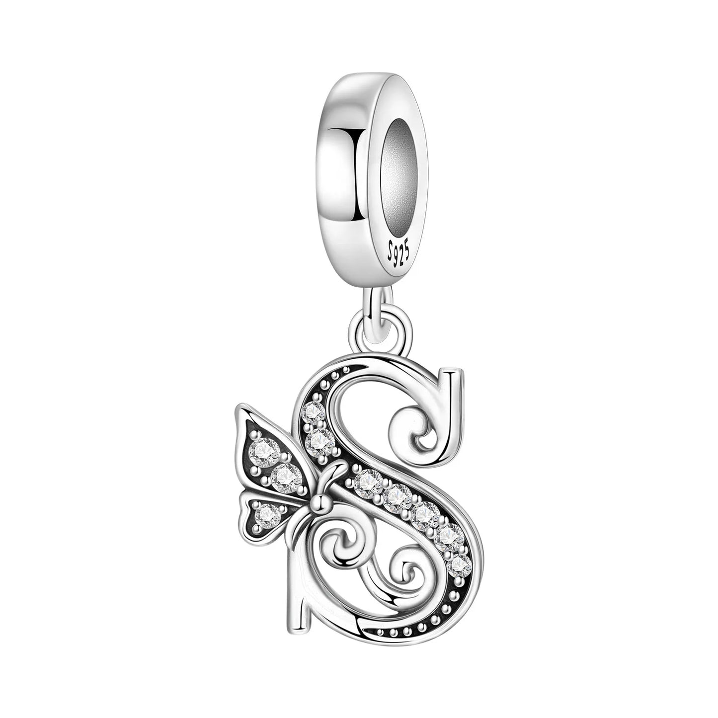 2026 New 925 Sterling Silver Zircon Scroll Grass Pattern 26 Letter Bead Charms for Women Fit DIY Bracelet Necklace Jewelry Gift