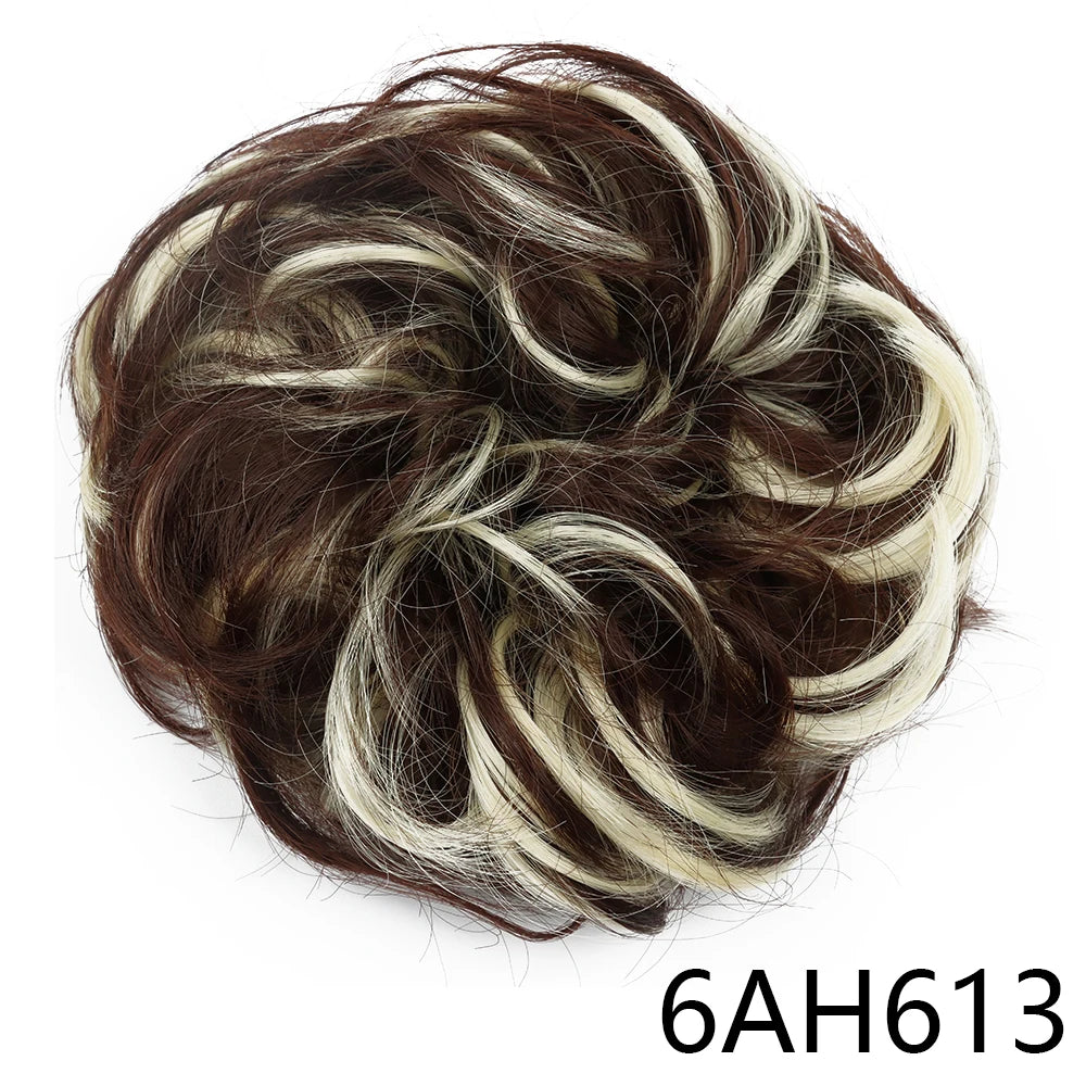 Synthetic Hair Bun Wig Donut Wavy Elastic Rubber Scrunchie Hair Pieces Ladies Ponytail Hair Extension Curly Wrap