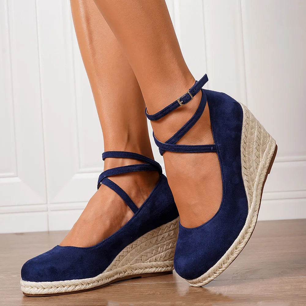 2025 Comfy Walk Big Size 43 Summer Lace Espadrilles Sandals Women Ankle Strap Platform Sandals High Heels Wedges Shoes Woman