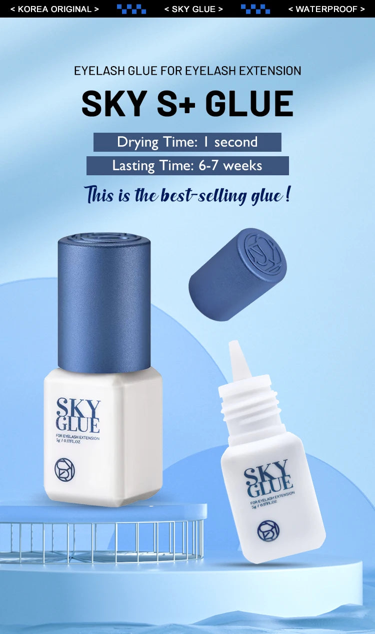 5 Bottles SKY S+ Glue for Eyelash Extensions 5ml Original Korea Sky Blue Cap False Lash Glue Makeup Tools Beauty Shop Supplies