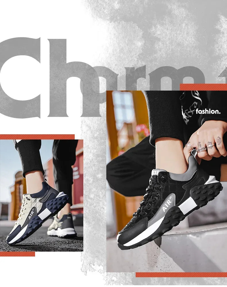 Men's Spring New Sport Shoes Casual Classic Trendy Thick Bottom Leisure Shoes Breathable Microfiber Upgraded Spring Autumn