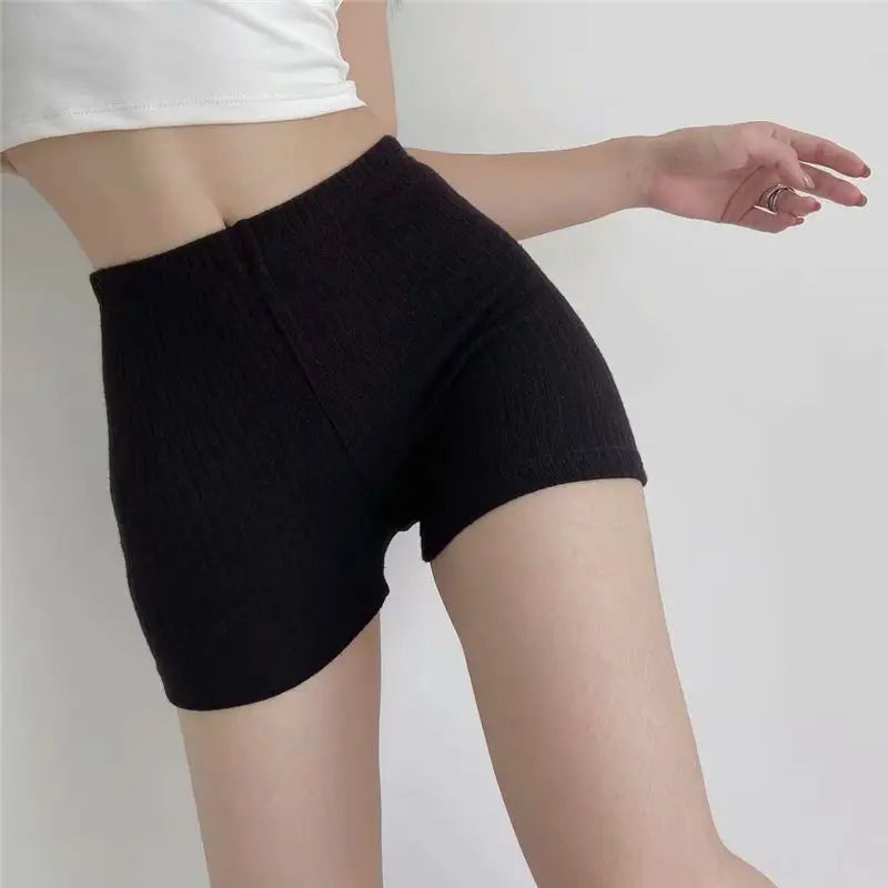 Women High Waist Knit Shorts Super Stretchy Slim Fit Peach Butt Lifting Vintage Retro Sexy Anti-exposure Safety Pants Sexy Girl