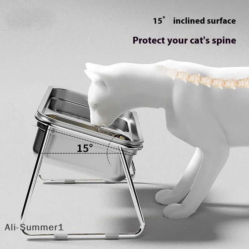 【E】Cat Bowl Cat Food Bowl Stainless Steel Double Bowl Anti-Tip Pet Bowl Cat Eating Bowl Drinking Bowl Grain Bowl Dog Bowl