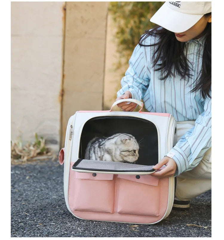 Ventilation Large Capacity Cat Carrier Backpack Adjustable Strap Pet Carrying Bag Foldable Cat Backpack for Outdoor Travel Pet