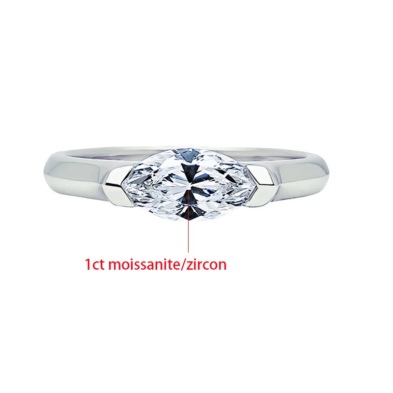 TFGLBU New 1CT Marquise Moissanite Ring for Women Proposal Wedding Diamond Band for Women 925 Sterling Silver Crown Single Ring