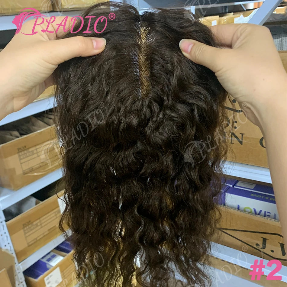 Real Human Hair Toppers for Women Clip In Curly 9x14cm 12 Inch Natural Black Breathable Mesh Base for Thinning Hair Add Volume