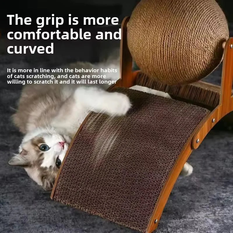 2 In 1 Cat Scratching Ball Wooden Cat Scratcher Sisal Scratch Board Wear-Resistant Grinding Paw Toy Solid Wood Scraper for Cats