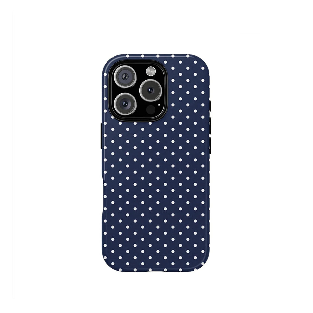 Luxury Clmj Navy Blue Polka Dot Pattern Phone Case for iPhone 17 16 15 14 13 12 X XS  Air Pro Max Plus Double-layer Back Cover