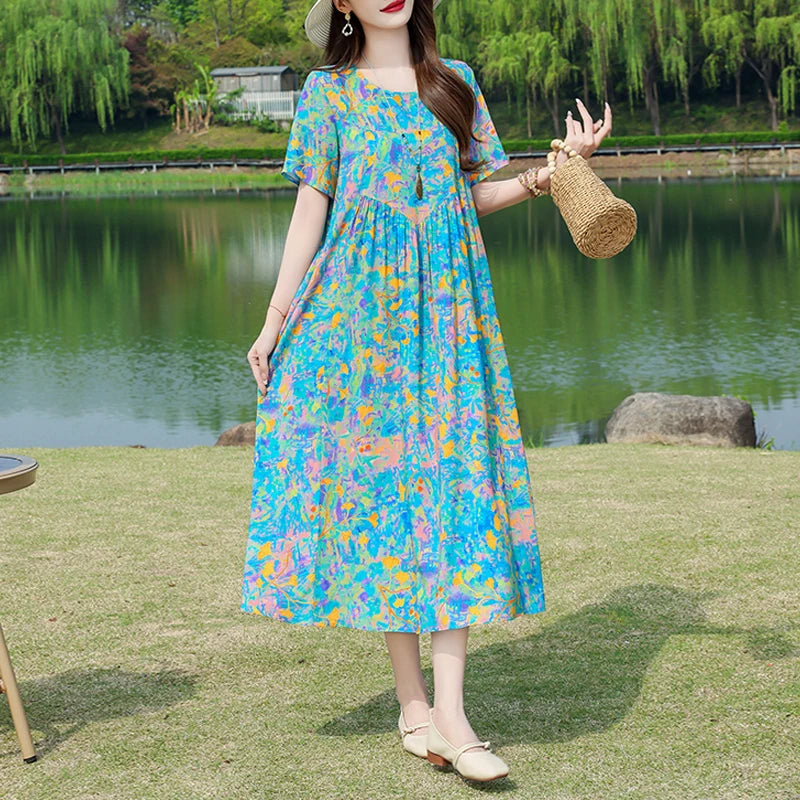 New Fashion Summer Dresses For Women 2025 Elegant Casual Short Sleeve Dress Soild Colour Women Clothing