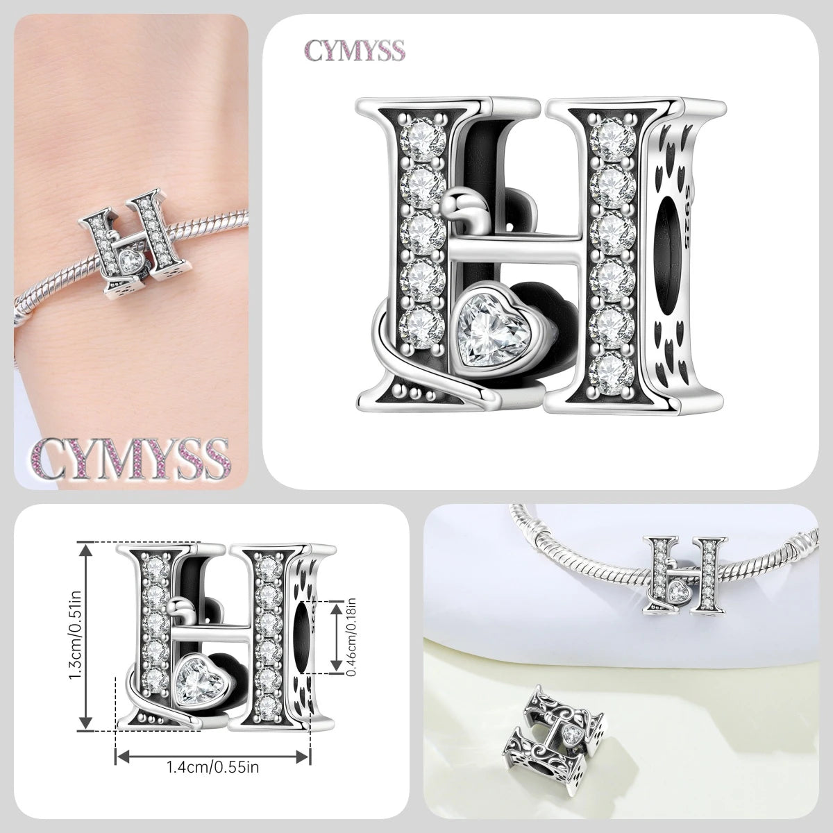2026 New 925 Sterling Silver Zircon Scroll Grass Pattern 26 Letter Bead Charms for Women Fit DIY Bracelet Necklace Jewelry Gift