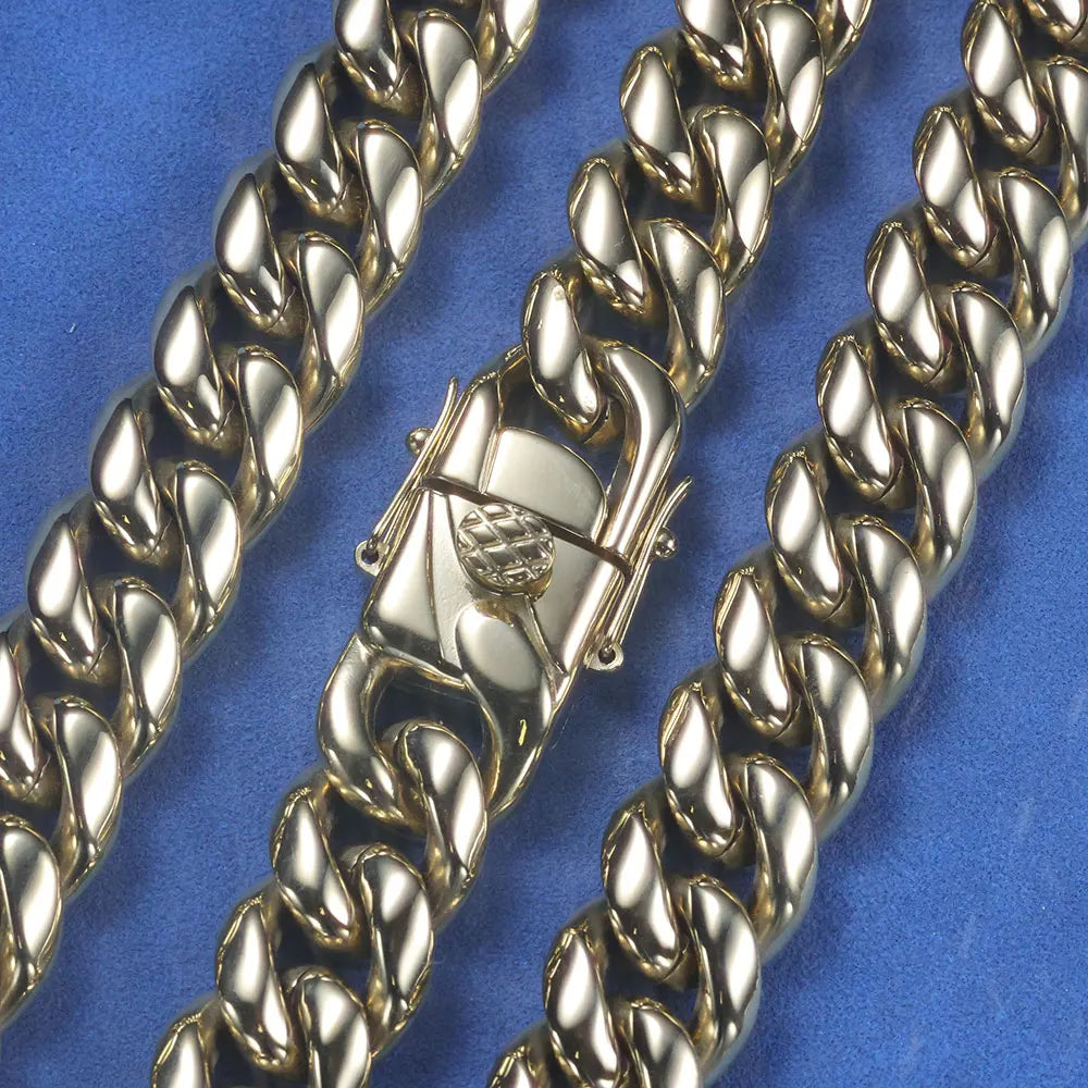 ESKEEM 14K Gold Plated 8mm 12mm Stainless Steel Cuban Chain Hip Hop PVD Plated Cuban Link Necklace For Men Women Party Gift