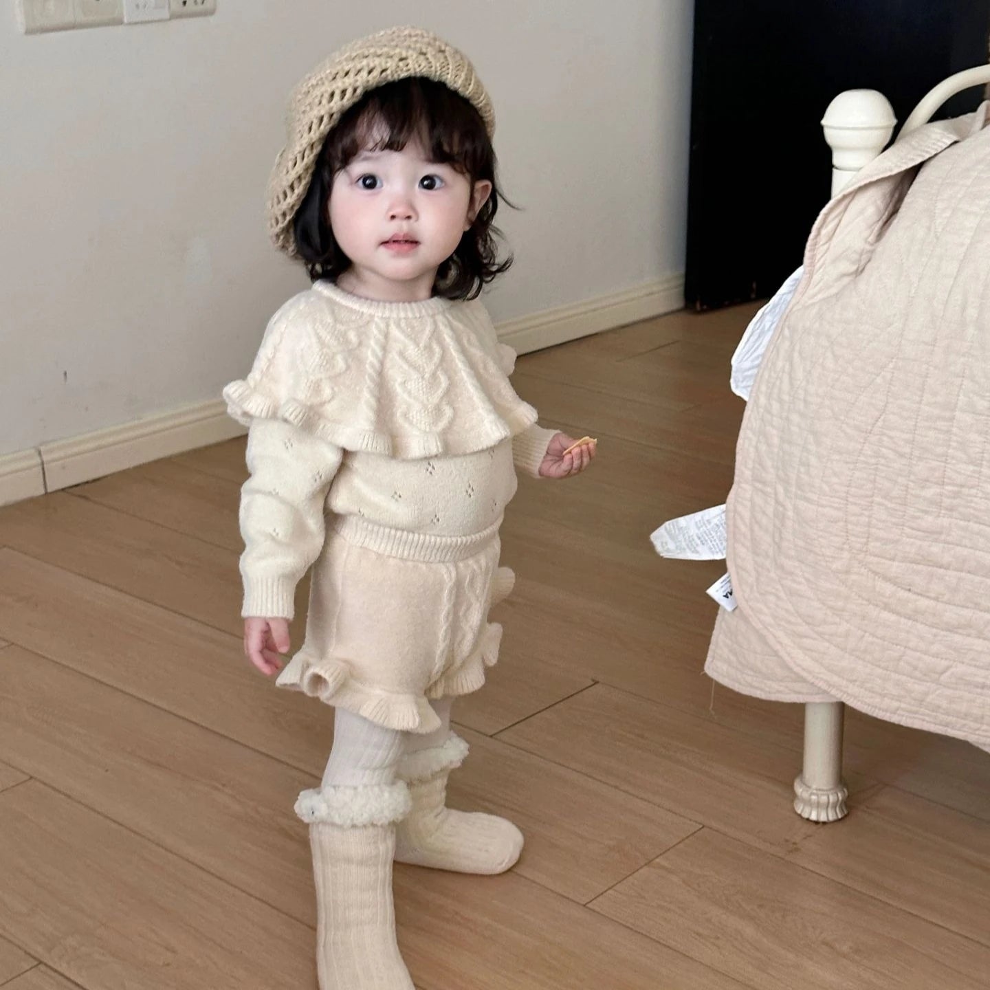 4487 Baby Clothing Set 2024 Autumn and Winter Baby Knitted Sweater Suit Twist Sweater +pp Short