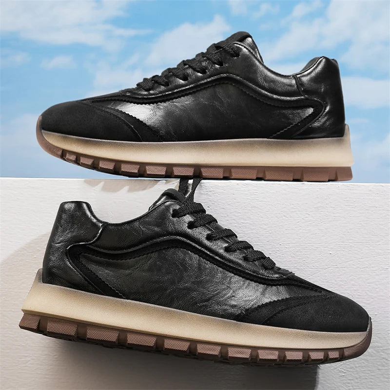 Classic Leather Casual Sneakers for Men Comfortable Sport Shoes High Quality Platform Shoes Lace Up Anti Slip Men Athletic Shoes
