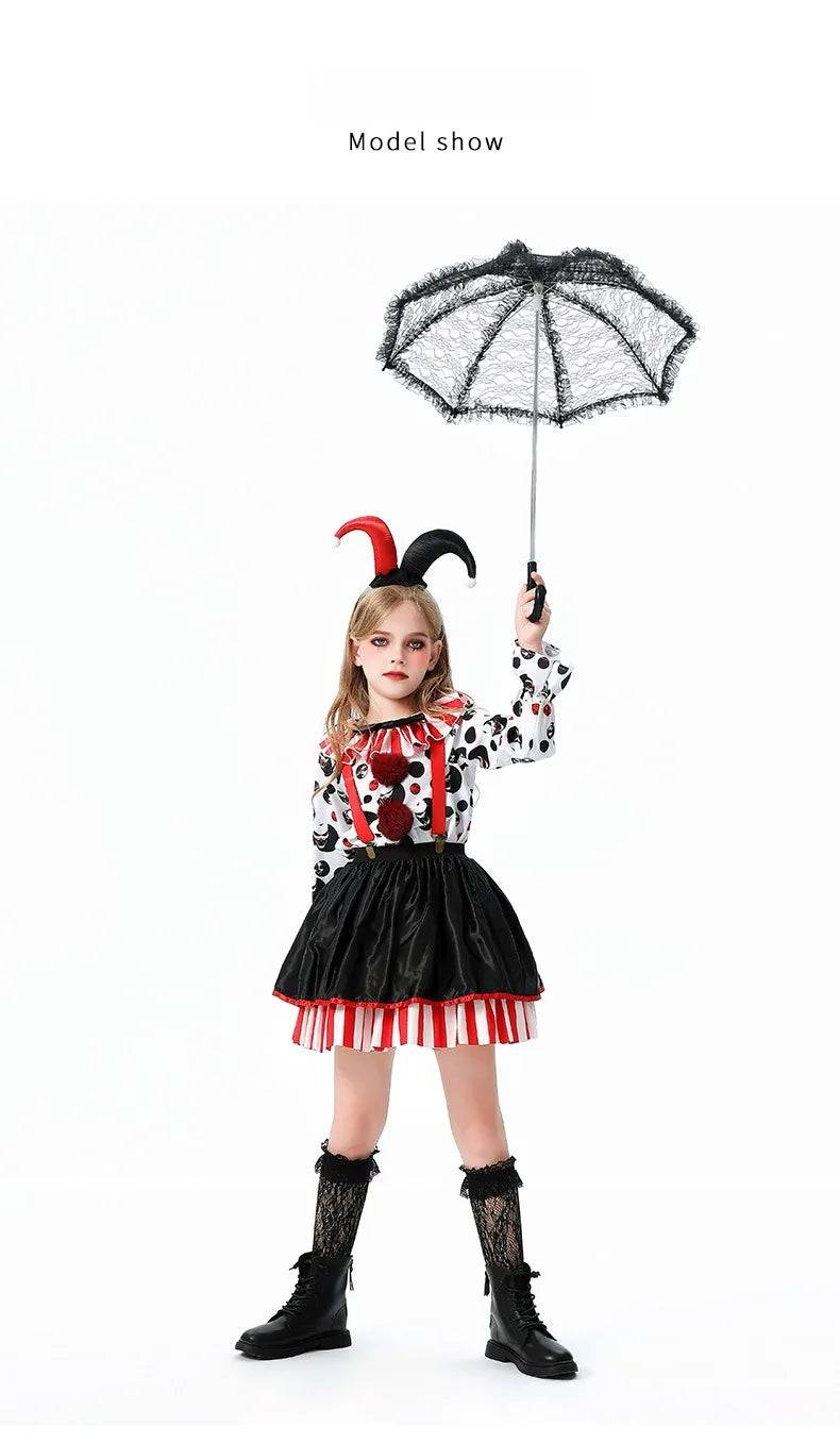 Halloween Cosplay Costumes Horror Clown Dresses Pants Headwear Clothes Sets Carnival Theme Party Role Playing Outfits for Girls