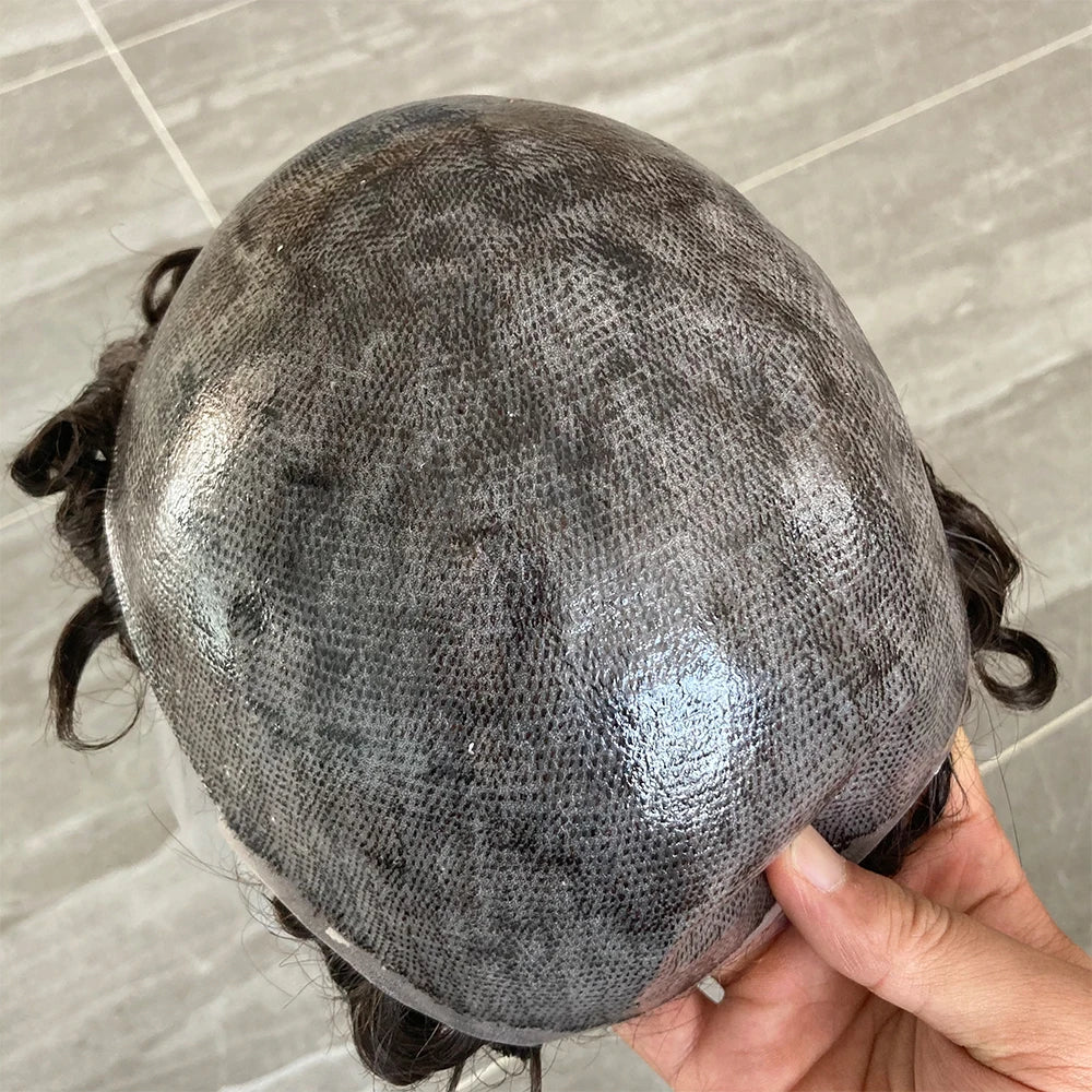 100% Human Hair Man 25mm Loose Curly Hair Replacement System Durable Skin Base Brown Gray Blonde #4 1B65 Prosthesis Hairpieces