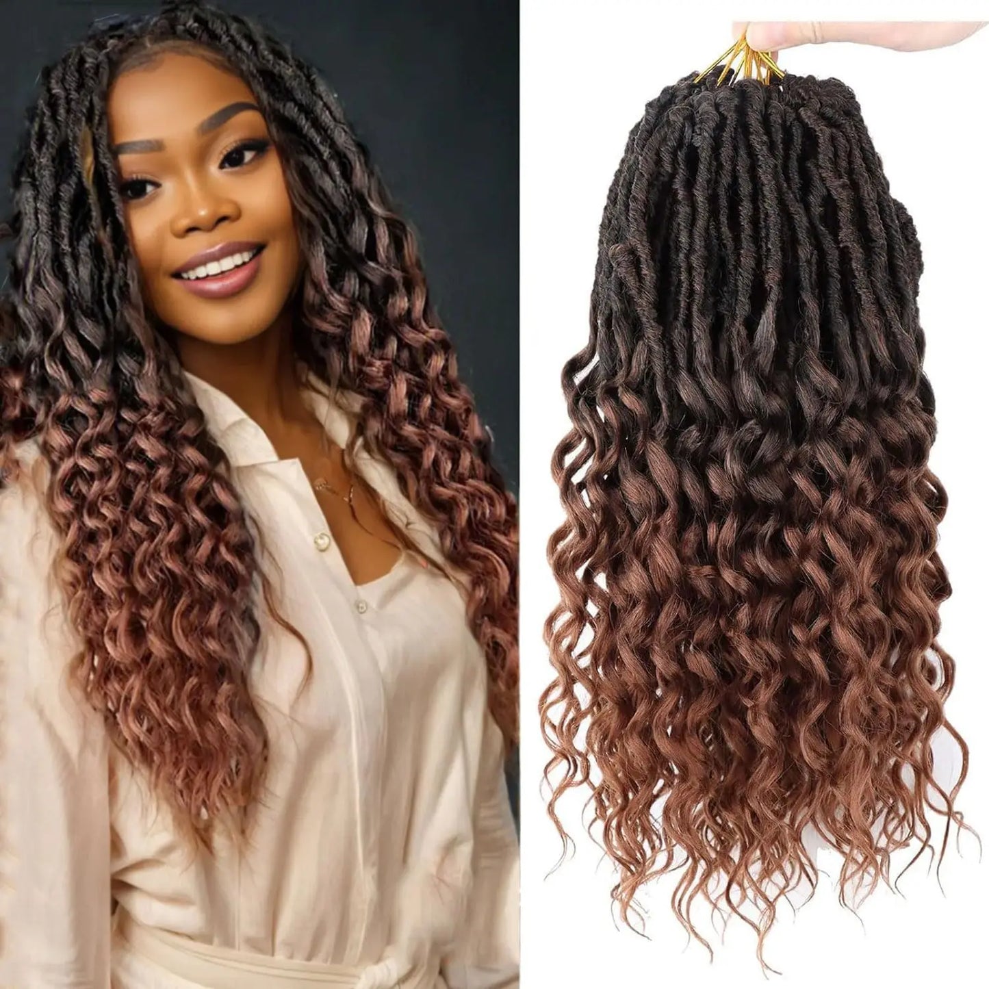 Deep Faux Locs Crochet Hair 14Inch Goddess Locs Crochet Hair Soft Loc Faux Loc Crochet Braids with Curly Ends For Synthetic Hair