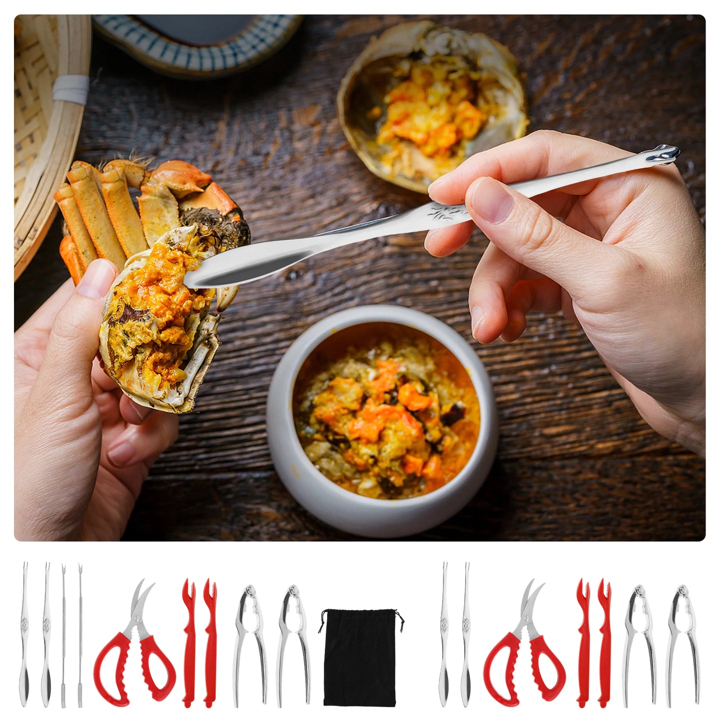 7/9Pcs Crab Cracker Tool Set Stainless Steel Seafood Tools with Lobster Sheller Crab Leg Fork Seafood Forks Scissors for Kitchen