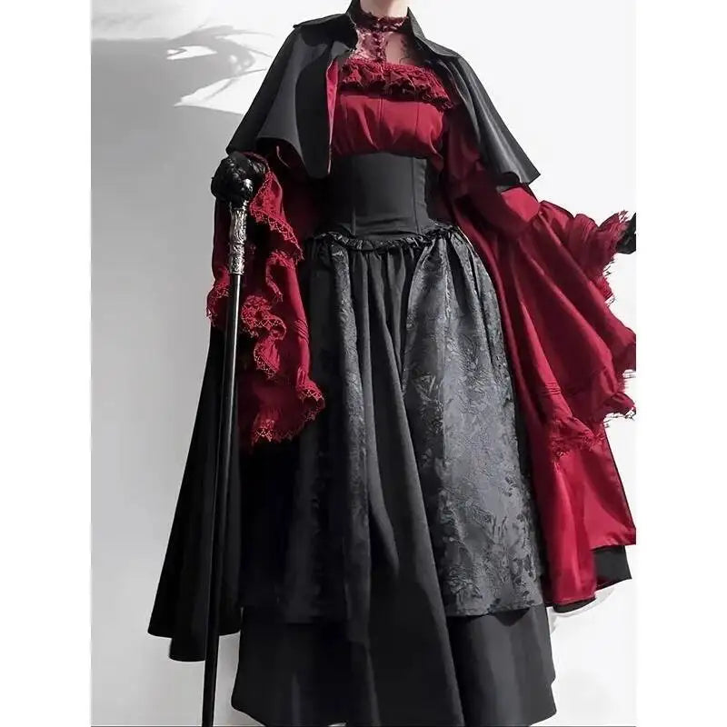 Halloween costume black and red gothic Lolita half skirt long skirt shirt two-piece set 2025 new Lolita