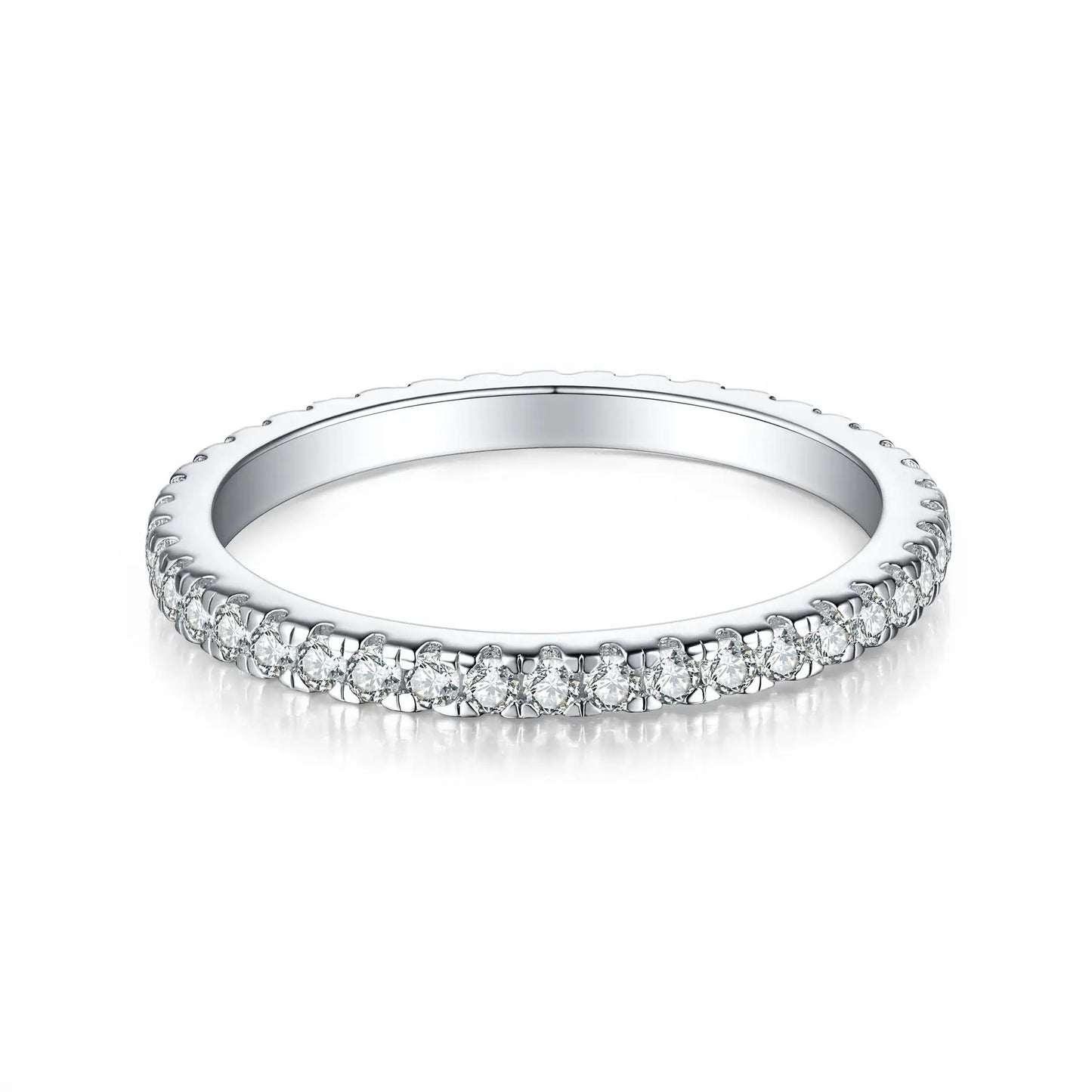 1.5mm All Moissanite 925 Sterling Silver Ring For Women with White Gold Plated Lab Diamond Engagement Wedding Band Jewelry