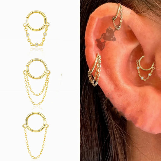 CANNER 925 Sterling Silver Simple Tassel Circle Piercing Hoop Earrings For Women's 18k Gold Ins Earrings Fine Jewelry Party Gift