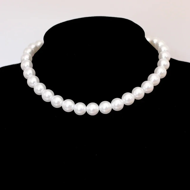 4 5 6 8mm White Pearl Chokers Necklace Clavicle Chain For Women Classic Fashion Elegant Wedding Neck Jewelry Love Pendant Gift