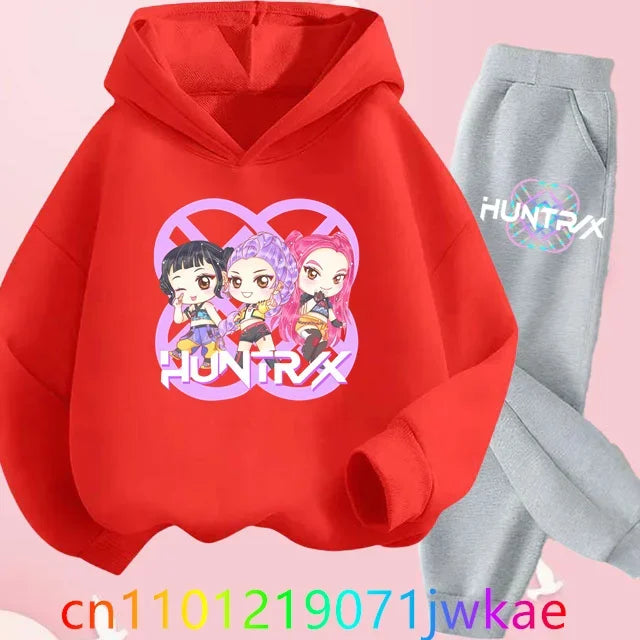 Kid K-Pop Demon Hunters Hooded Suit Toddler Girl Clothes KPop Demon Hunters Hoodie Set Girls Fashion Casual Sweatshirt New Movie