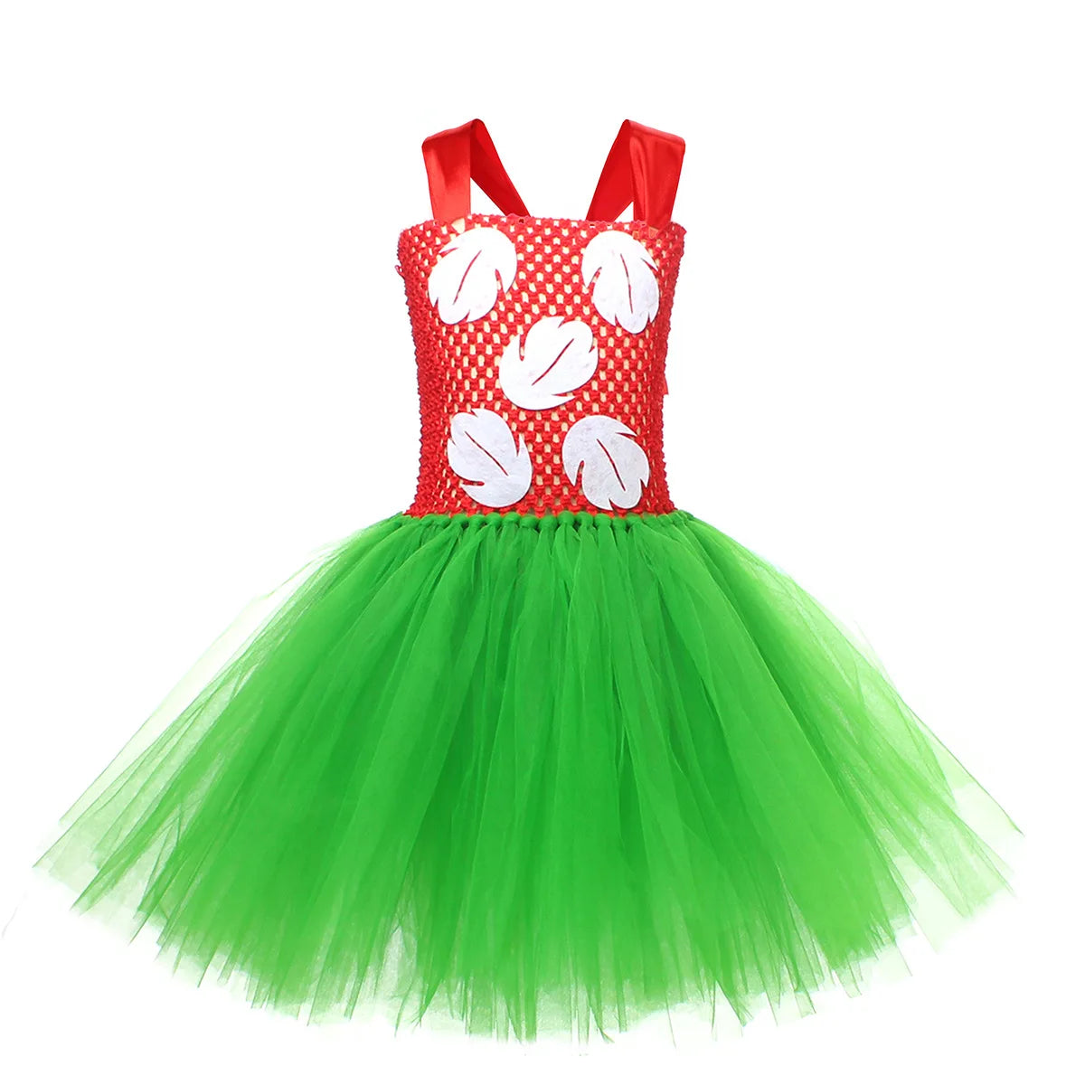 Halloween Costume for Girls Chirdren Summer Red and Green Floral Hawaiian Party Dress with Wreath Outfit for Halloween