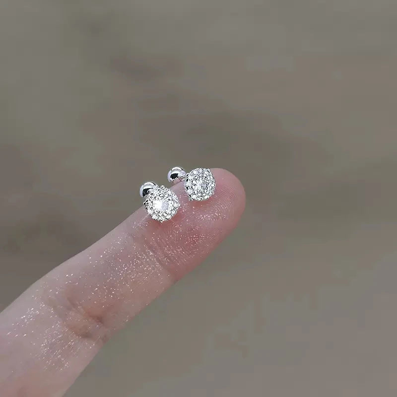 925 Sterling Silver Flash Earrings Shiny Zircon Earrings Female Gold Color Screw Ear Bone Jewelry for Women Fashion Accessories