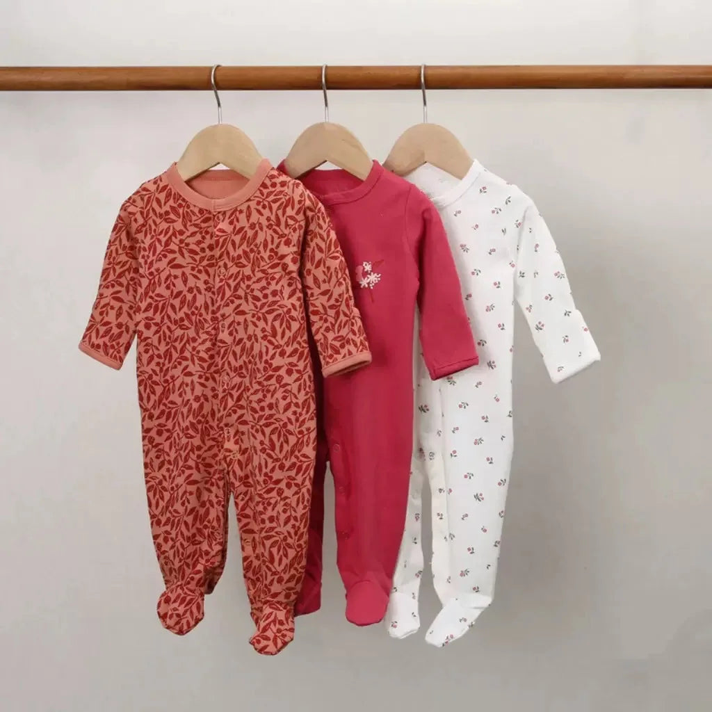 3pcs/Lot Cotton Soft Baby Romper Jumpsuit for Boys Girls with Zipper Footed Long Sleeve Pajama Sleepsuit Outfit Infant Clothes