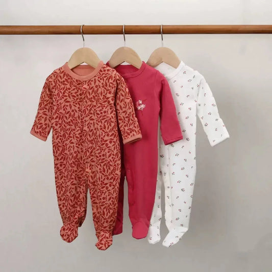 3pcs/Lot Cotton Soft Baby Romper Jumpsuit for Boys Girls with Zipper Footed Long Sleeve Pajama Sleepsuit Outfit Infant Clothes