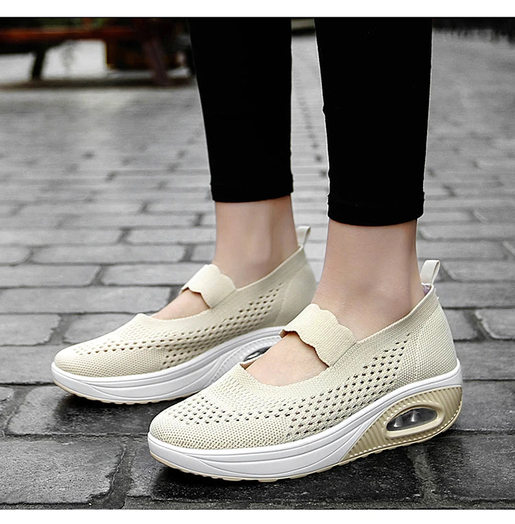 Solid Color Women Walking Shoes Air Cushion Non Slip Orthopedic Shoes Ladies' Casual Mother's Shoes Slip-On Lazy Loafers Sneaker
