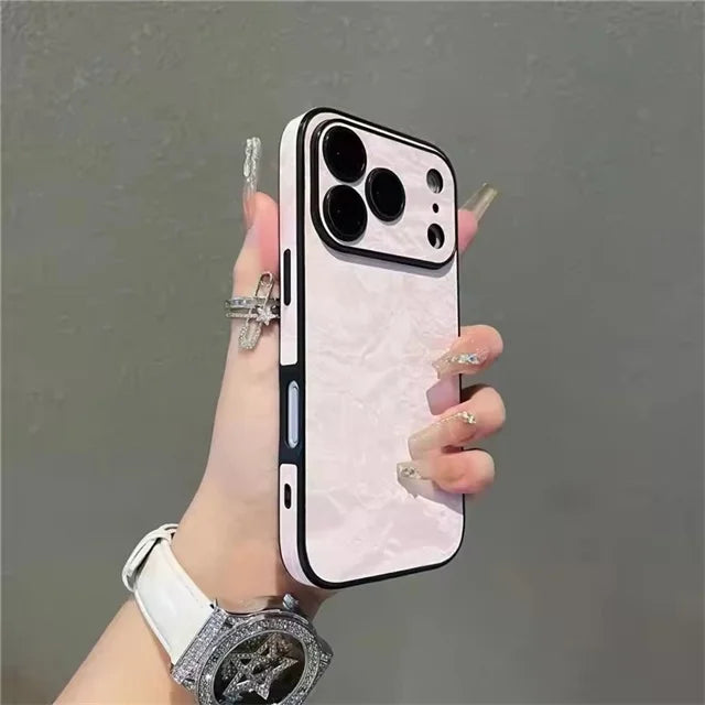 Velvet Snow Mountain Pattern Phone Case For iPhone 17 15 14 16 12 11 13 Pro Max Plus Air Luxury Leather Cover Phone Accessories