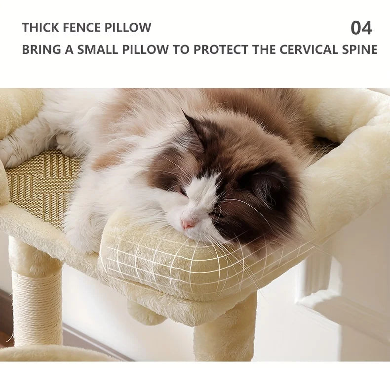 2-Tier Luxury Cat Tree with Sisal Scratching Posts, Multi-Level Cat Tower with Plush Perches & Hanging Toys, Durable Activity