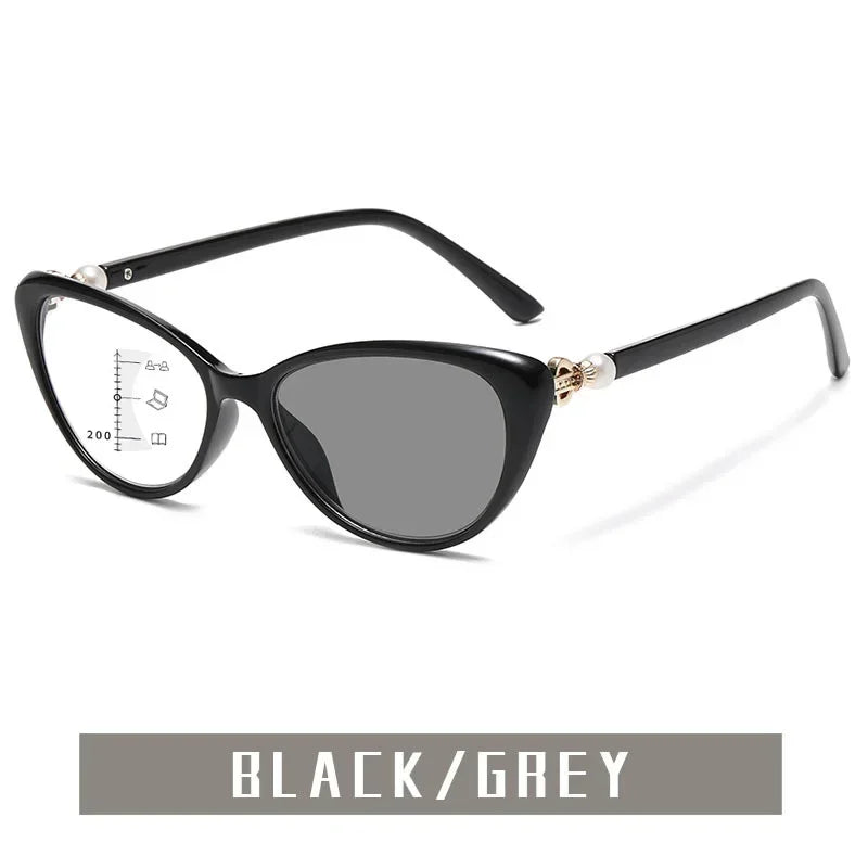 Cat Eye Finished Progressive Multifocal Reading Glasses Unisex Women Men Outdoor Color Changing Bifocal Eyewear Diopter To +4.0