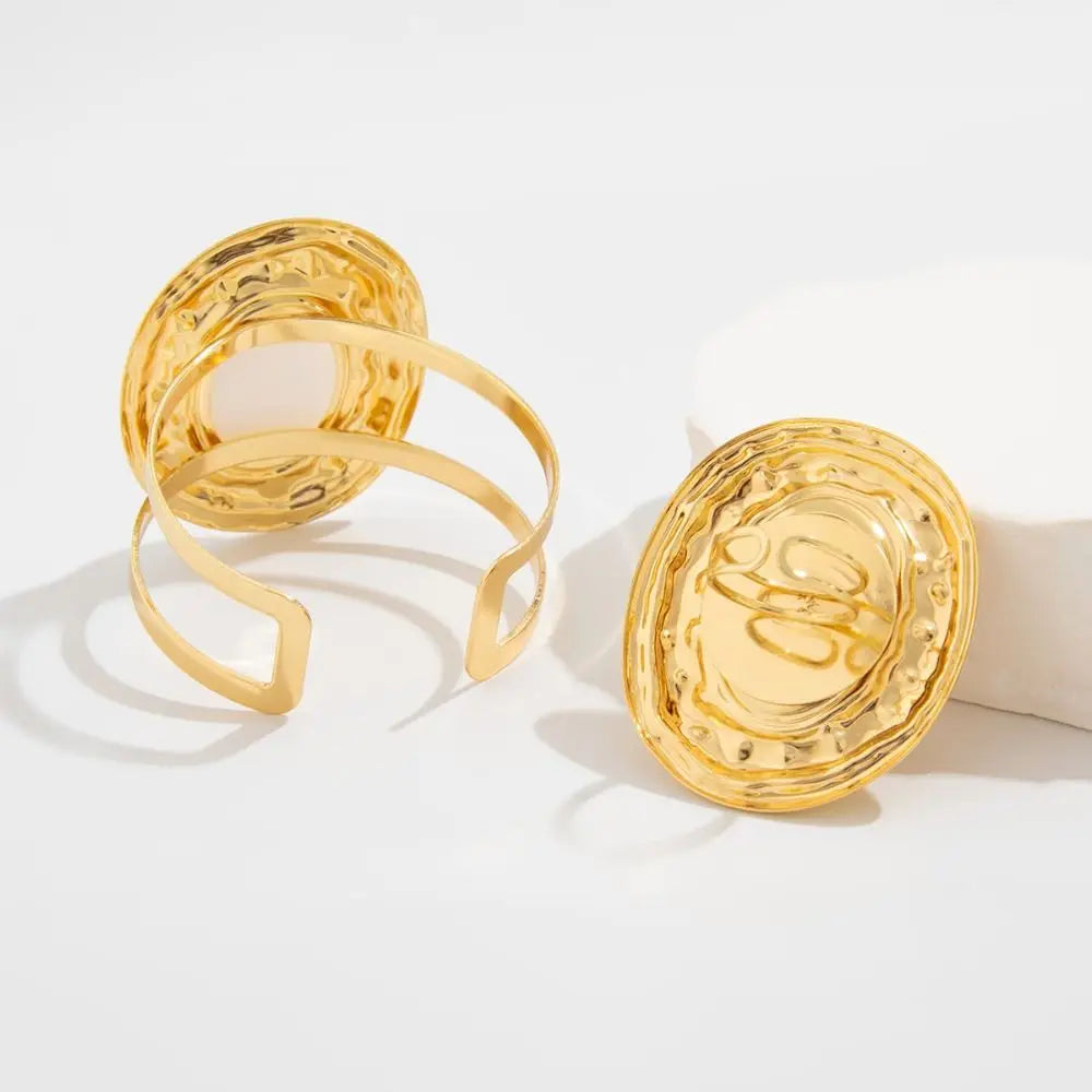 2pcs/set Exaggerated Bracelets Rings Set Irregular Geometric Jewelry Sets Gold Silver Color Elliptical Wide Bracelets