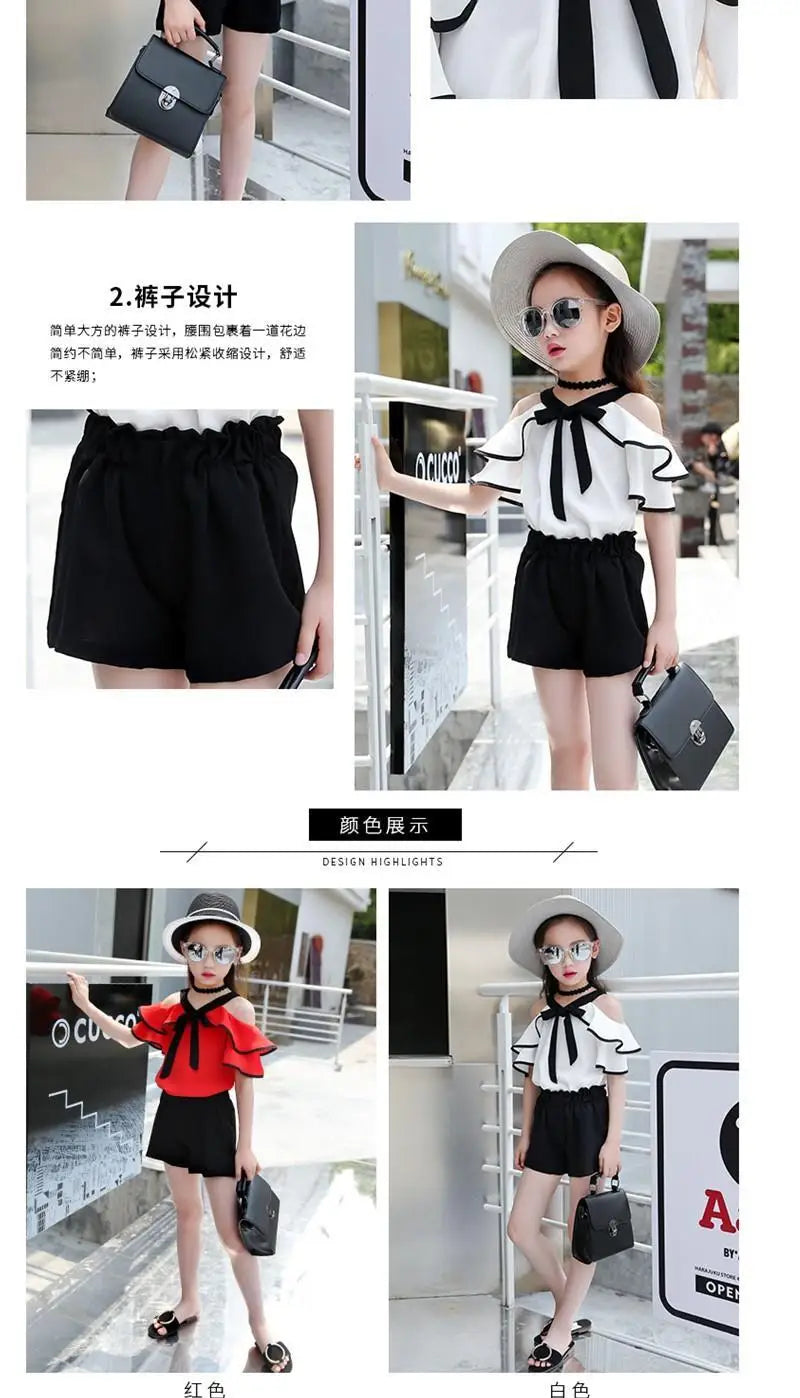 Outfit for Girls 10 To 12 Years Summer 2024 Girls Clothing Sets Kids T-shirt+Shorts Suits Short Sleeve Children Fashion Kids Set