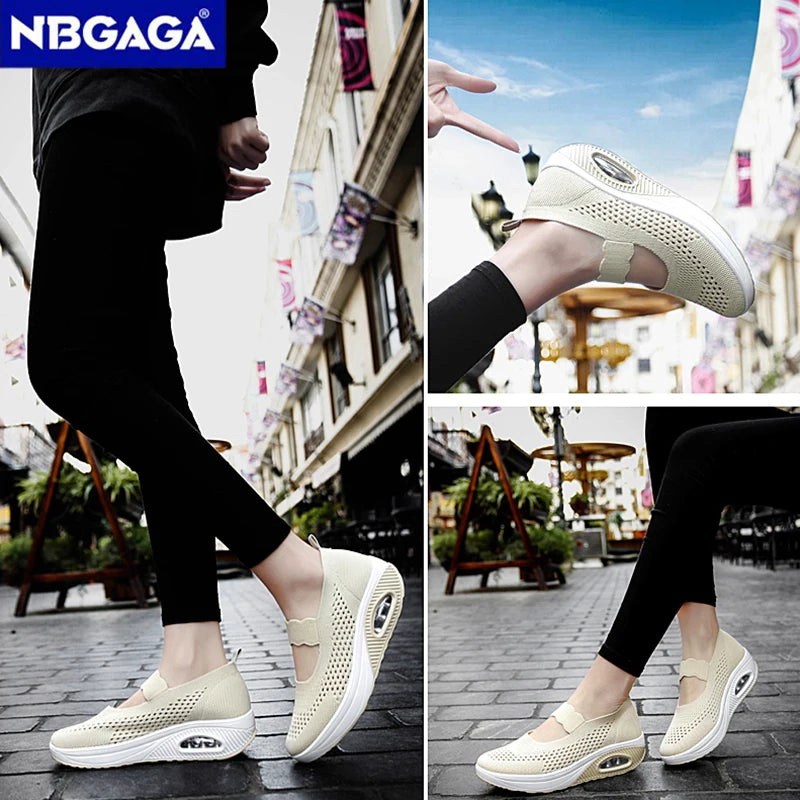 Solid Color Women Walking Shoes Air Cushion Non Slip Orthopedic Shoes Ladies' Casual Mother's Shoes Slip-On Lazy Loafers Sneaker
