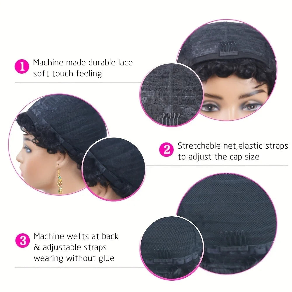Human Hair Short Pixie Cut Wig for Women -Burgundy 99J Short Straight Human Hair Wig with Bangs,full machine made Natural Lookin