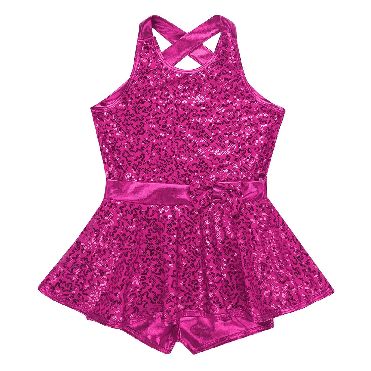 Kids Girls Shorty Unitard Sleeveless Sequin Rompers Leotard Bodysuit Performance Children Jazz Modern Dance Party Tap Costumes
