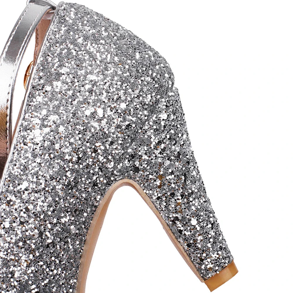 2025 Summer New Shiny Sequins High Heels Women Platform Sandals Party Dress Wedding Pumps Ladies Shoes Gold Silver Zapatos Mujer